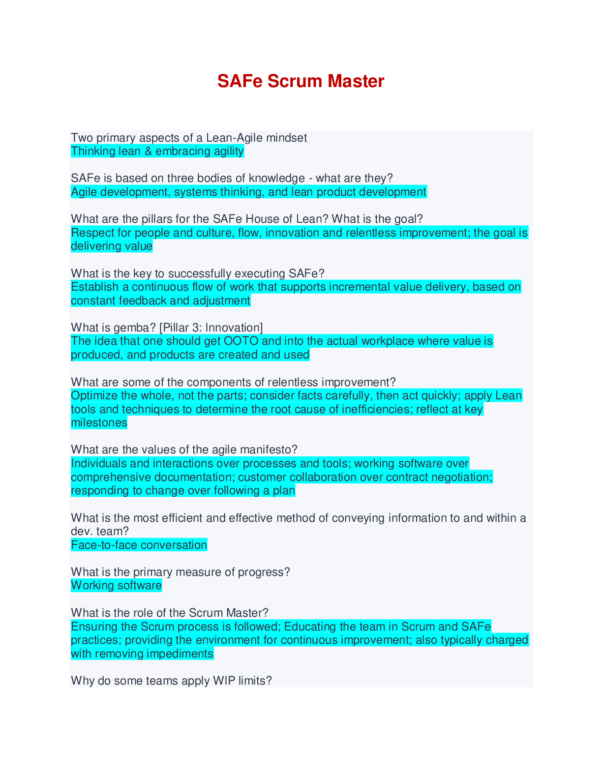 Preview image of SAFe Scrum Master 2022 (Answered) document